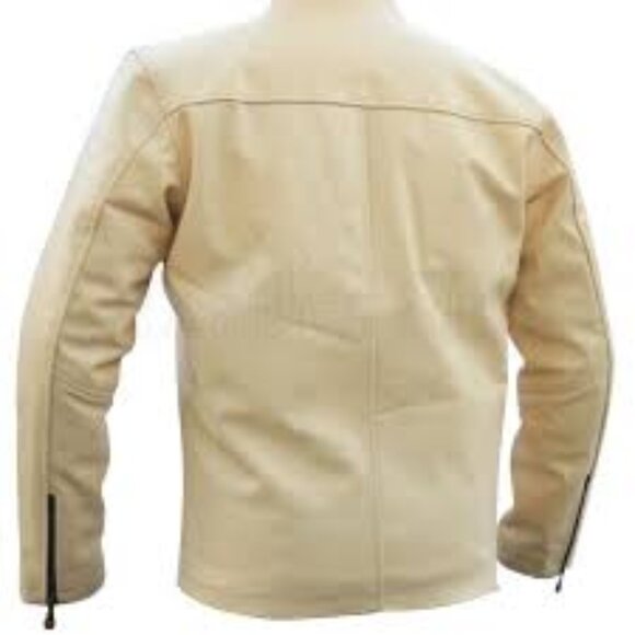 Men Off-White Cream Blue Red Stripes Motorcycle Genuine Leather Jacket Men Off-W - Picture 2 of 3